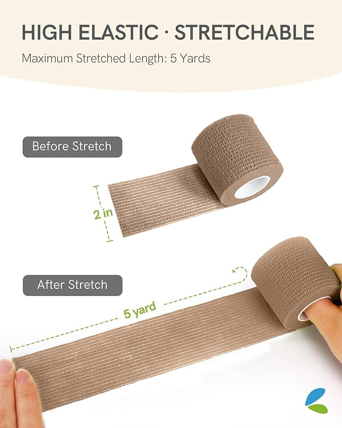 FriCARE Self Adhesive Bandage Wrap, Medical Tape in First Aid Kit, Cohesive Bandages for Wounds Sport Vet, 2 Inches X 5 Yards 6 Rolls, Walnut Brown