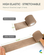 FriCARE Self Adhesive Bandage Wrap, Medical Tape in First Aid Kit, Cohesive Bandages for Wounds Sport Vet, 2 Inches X 5 Yards 6 Rolls, Walnut Brown