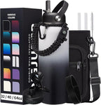 Stainless Steel Water Bottle 40oz with Straw & Auto Spout Lids, Paracord Handle, Insulated Water Flask Carrier Bag & Protective Boot, Thermo Bottle Mug Metal Canteen Keep Cold-48H & Hot-24H