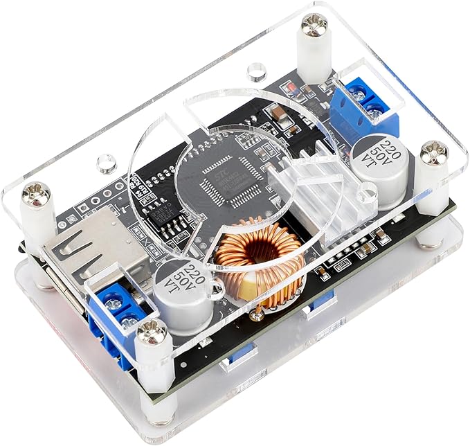 DROK DC Adjustable Buck Converter 2pcs, 24v to 12v Step Down Converter Voltage Regulator 6V-32V to 1.5-32V 5V 5A LCD Power Supply Volt Reducer Step Down Transformer with USB Port and Protective Case
