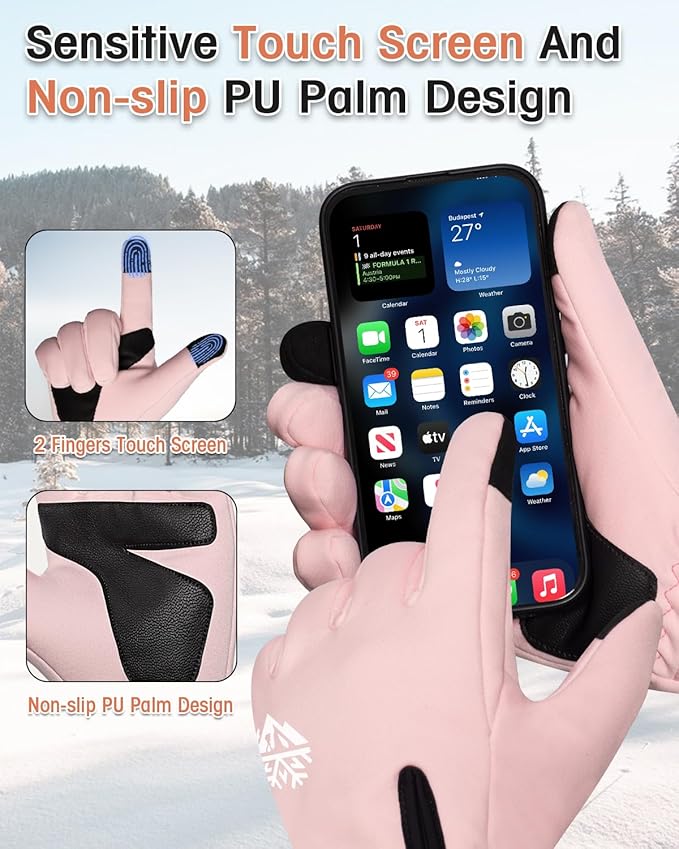 RIGWARL Winter Gloves Men and Women Medium-Thick, Gloves for Cold Weather with Thermal Plush, Touchscreen Running Glove Adjustable Zippered Wrist for Walking The Dog Hiking Camping Cycling Work