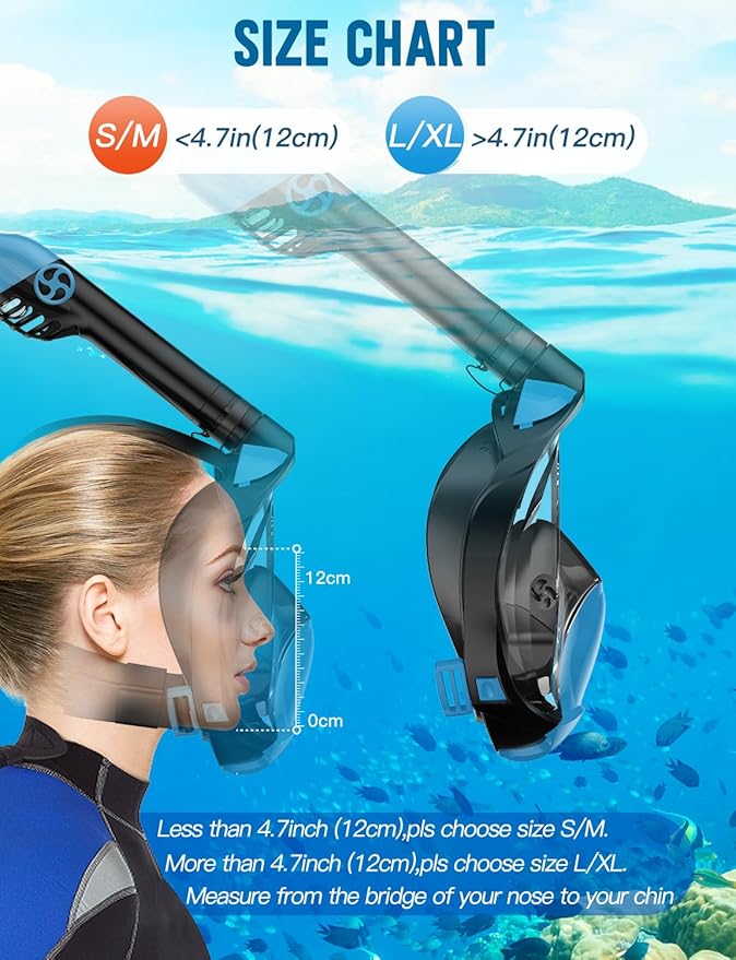 Zenoplige Full Face Snorkel Mask Adults,Dry-Top Snorkeling Gear with Camera Mount,Foldable 180-Degree Panoramic Scuba Mask for Snorkeling Diving Swimming Travel,Snorkel Mask Anti-Fog & Anti-Leak