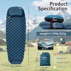 Ultralight Backpacking Sleeping Pad for Camping, with Inflatable Neck Camping Pillow, Lightweight Inflatable Sleeping Pad for Adults, Portable for Hiking, Car Travel - Durable & Comfortable