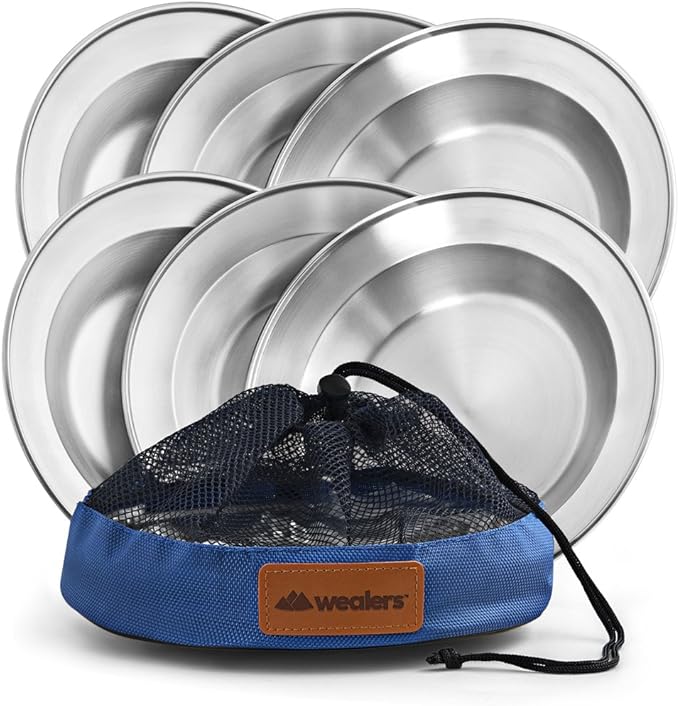 Stainless Steel Plate Set - 8.5 inch Ultra-Portable Dinnerware Set BPA Free Plates for Outdoor Camping | Hiking | Picnic | BBQ | Beach