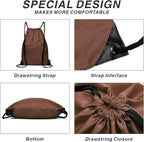 Drawstring Backpack Sports Water Resistant String Bag Sport Gym Sackpack for Women Men Students Large Size with Zipper, Brown