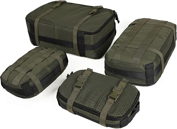 4 Set Tactical Packing Cubes ，Compressible Mesh Duffle Storage Bag,Portable Edc Molle Pouch Organizer.