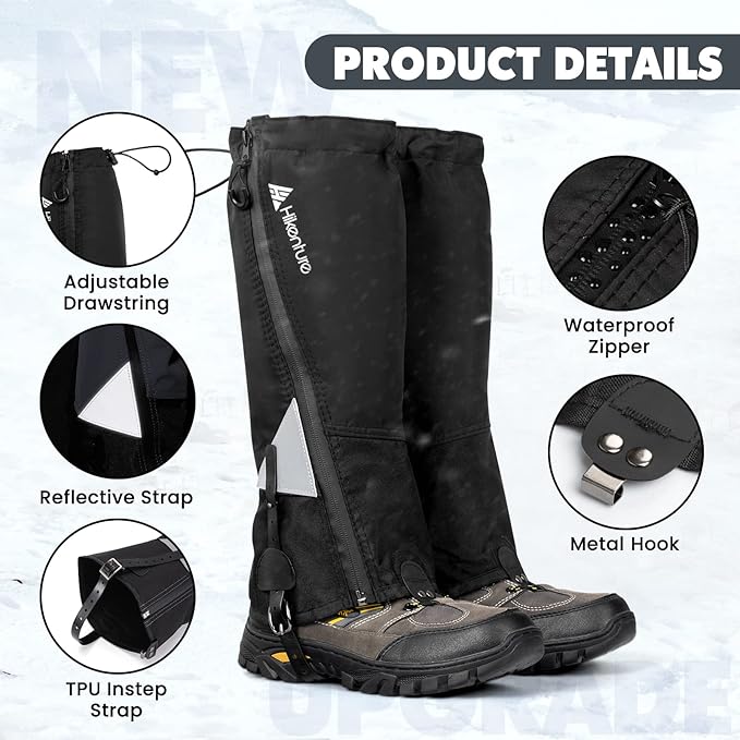 Hikenture Hiking Gaiters with Upgraded Zipper, Gaiters for Hiking Waterproof, Lightweight Leg Shoe Gaiters for Men Women