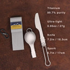 SANTTA Portable Titanium Foldable Eating Utensils with Pouch and Carabiner for Backpacking, Hiking, Camping and Traveling