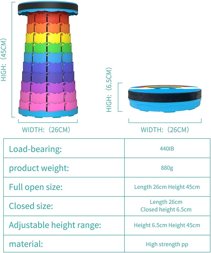 ALEVMOOM Portable Collapsible Stool Retractable Folding Telescoping Stool for Adults Sturdy Capacity 440lbs Foldable Camping Stool for Outdoor Hiking Garden BBQ