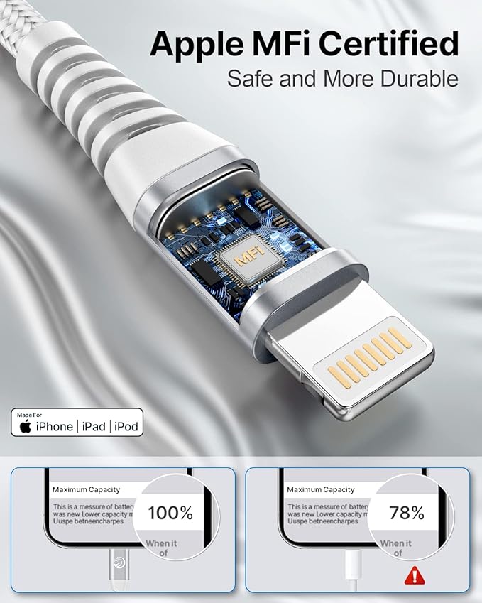 Aioneus iPhone Charger 6FT 2Pack, Apple MFi Certified Lightning Cable, Nylon Braided Charging Cord, Fast Phone Charger Cable Compatible with iPhone 14 13 12 11 Pro Max XR XS 8 7 Plus SE 2020
