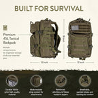 72-Hour Survival Kit | Emergency Bug Out Bag with First Aid, Water Filter, Food, Tools | 45L Tactical Backpack for Camping, Hiking, Outdoor Emergency Preparedness