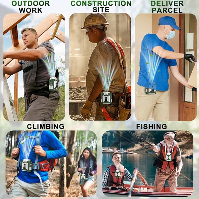 16000mAh Personal Waist Fan Portable Rechargeable Wearable Hand Free, 6-40hours Wearable Cooler for Traveling Working Outdoor Office (Green and White)