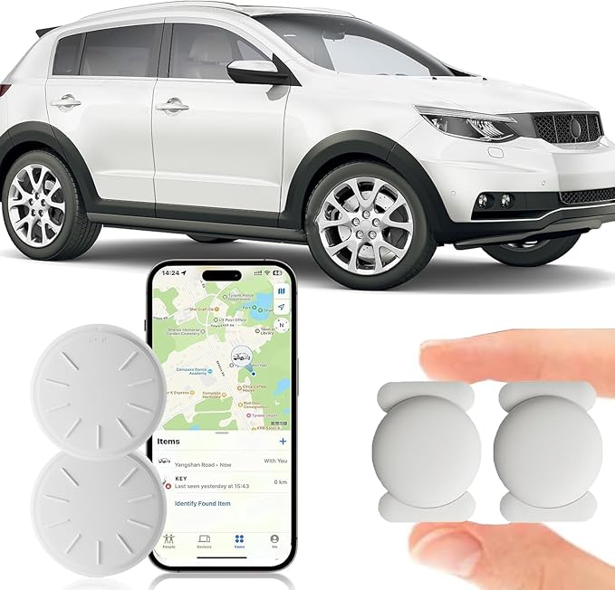 Tracker Device for Vehicles,2PCS Mini Hidden Car Tracker with Magnetic Case,No Monthly Fee Real Time GPS Car Tracker Works with Apple Find My (iOS Only) (White,2PCS)
