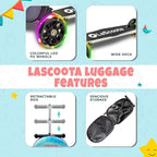 Lascoota Scooter Suitcase - Ride Suitcase for Kids - Carry Luggage & Kid Scooter - Lightweight Luggage with LED Lights - Checkered, 24 x 15 x 19 in, Unisex Child