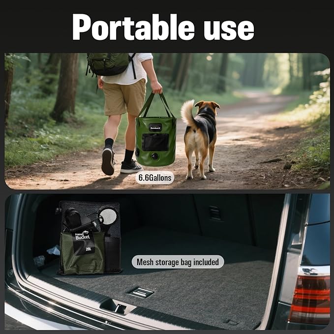 Portable Shower for Camping, 6000mAh Rechargeable Camp Shower Pump with Large Capacity Foldable Bucket, Filtered Shower Head, Outdoor Camping Shower Kit for Travel, Pet Bath, Car Washing