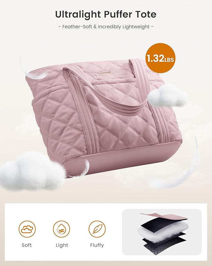 LOVEVOOK Puffer Tote Bag for Women, Puffy Work Handbag, Travel Shoulder Carry On Bag with Zipper for Teacher Nurse Gym