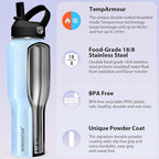 SENDESTAR 40oz Stainless Steel Water Bottle(Cold for 48 Hrs, Hot for 24 Hrs),Double Wall Vacuum Insulated Bottle with Straw Lid, Spout Lid and Flex Cap, Fit in Any Car Cup Holder TXIN-40-Laser Blue