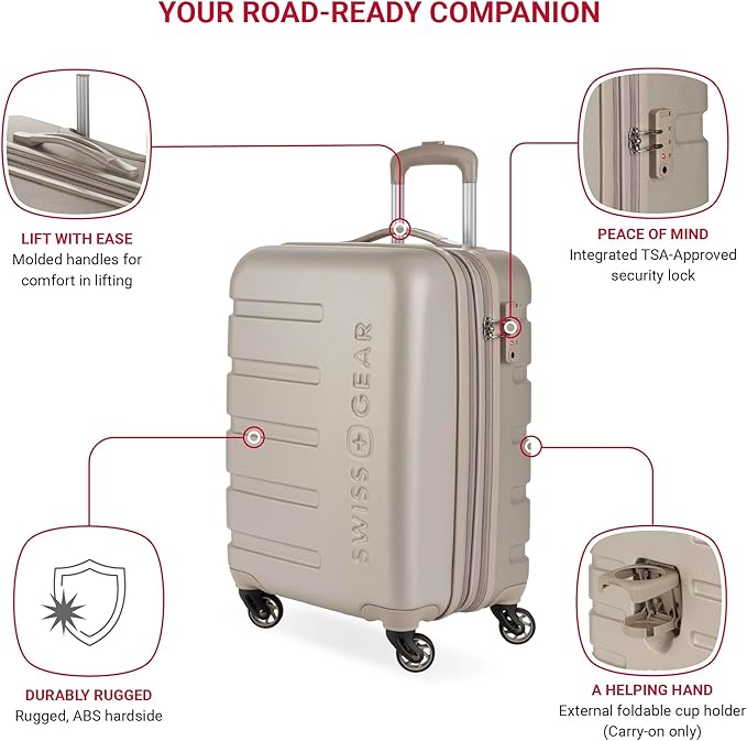 SwissGear 7366 Signature Hardside Expandable Luggage with Spinner Wheels, TSA Lock, Cup-Holder, Sand, 2-Piece Set (19/27)