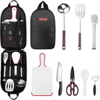 Odoland 8Pcs Camping Cooking Utensils Set for Family & Adults, Kitchen Utensil with Tongs, Scissors, Cutting Board, and Water Resistant Case for Picnic, Hiking, Backpacking, Outdoor Camping