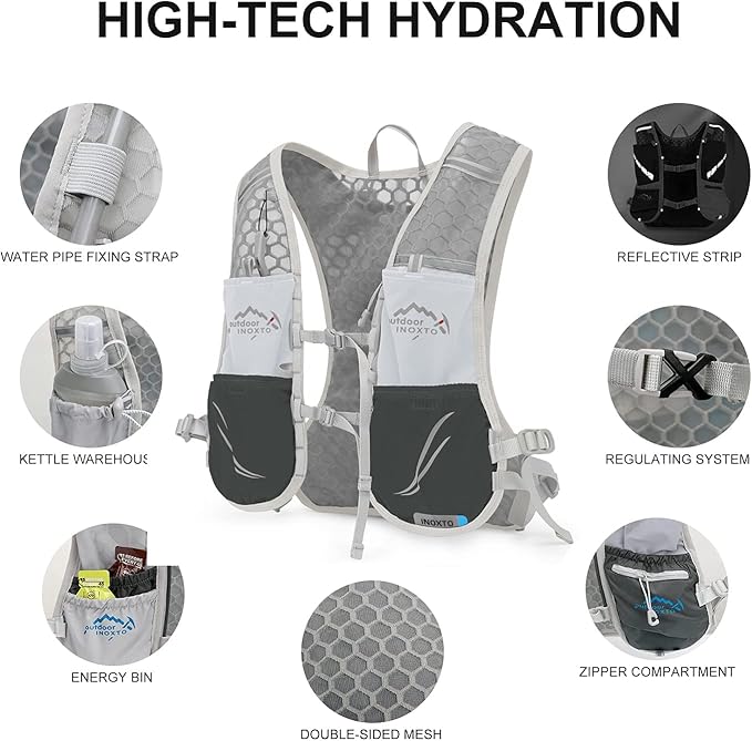INOXTO Hydration Vest Backpack,Lightweight Water Running Vest Pack with 1.5L Water Bladder Bag Daypack for Hiking Trail Running Cycling Race Marathon for Women Men