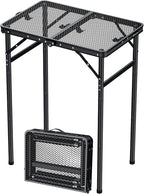JiGiU Folding Grill Table with Mesh Desktop Lightweight & Portable Camping Table Outdoor Grill Tables Aluminum Alloy Foldable Grill Table 3 Height Adjustable for Camping Picnic Cooking BBQ