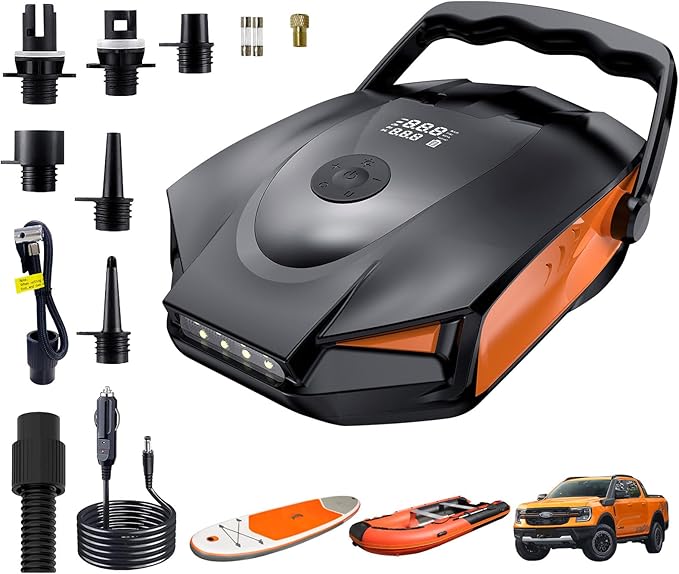 50PSI Paddle Board Pump Electric Portable, High Pressure Sup Pump - Dual Stage Inflation, Auto Shut Off and Deflate for Stand Up Paddle Board/Car/Kayak/Bicycle