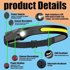 The Ultimate Hands-Free Headlamp 2-Pack: 230° Beam & Motion Sensor - Rechargeable, Weatherproof, 2-Light Source for Adults & Kids