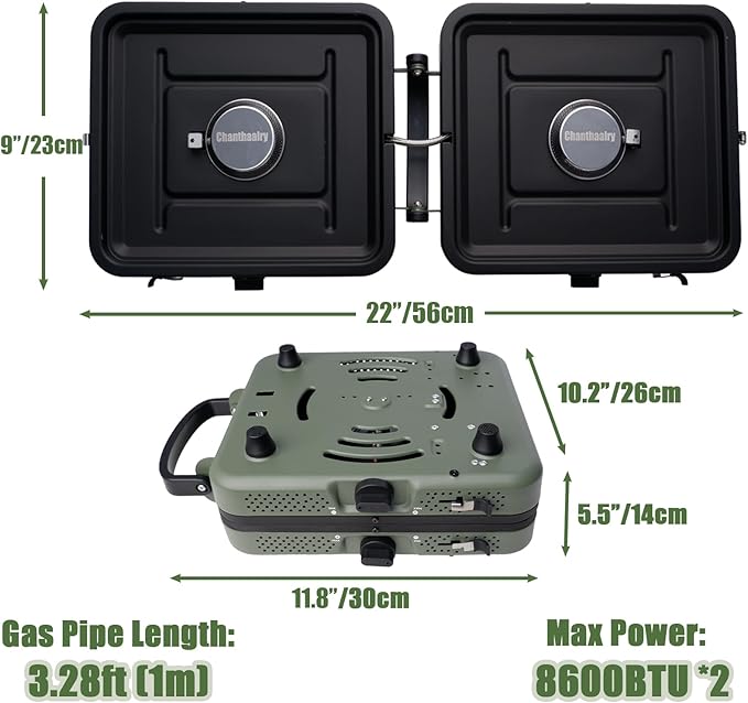 Camping Stove 2 Burner, Lightweight Foldable Propane Stove with 17200 BTUs High Output, Quick Ignition & Ajdust Camp Stove, Must Have for Camping, Hiking, Travel, Outdoor BBQ