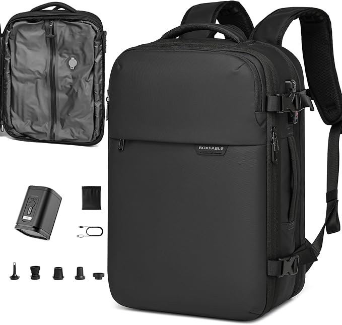 Vacuum Seal Travel Backpack 45L with Pump - Expandable Air Compression System, Water-Resistant Business TSA Lock, Laptop Backpack, Carry-On Suitcase Luggage, Gifts for Men