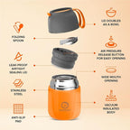 ENERGIFY Vacuum Insulated Food Jar. Large 17oz Bowl incl. Folding Spoon, Cup. Wide Mouth Keep Hot & Cold Drinks Soup Lunch Container for Adults. BPA-Free Stainless Steel, Leak Proof Orange