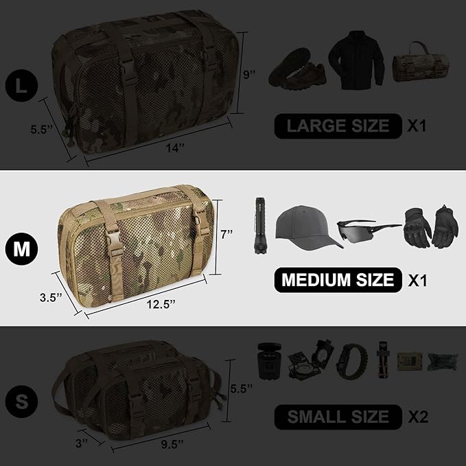 4 Set Tactical Packing Cubes ，Compressible Mesh Duffle Storage Bag,Portable Edc Molle Pouch Organizer.