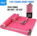 Sfee 2 Pack Microfiber Travel Towel, Quick Dry Towel Camping Towel Large Beach Towel Super Absorbent Compact Lightweight Sports Gym Towels for Gym, Hiking, Pool, Backpacking, Bath, Yoga