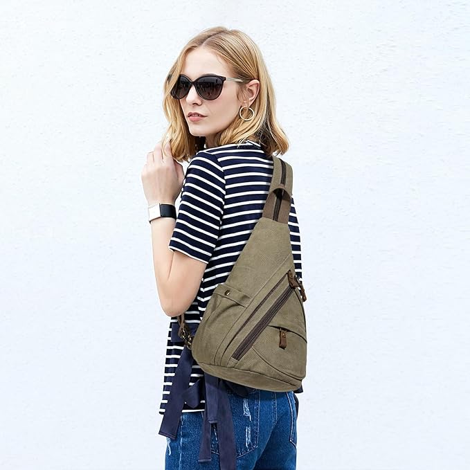 KL928 Canvas Sling Bag - Small Crossbody Backpack Shoulder Casual Daypack Rucksack for Men Women(Large Version)
