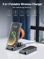 Magnetic Wireless Charger for Samsung, 3 in 1 Android Charging Station for Samsung Galaxy Z Fold/Flip 7/S25 Ultra/S24 Ultra, Foldable Charger for Samsung Galaxy Watch Ultra/8/7/Galaxy Buds 3 (Gray)