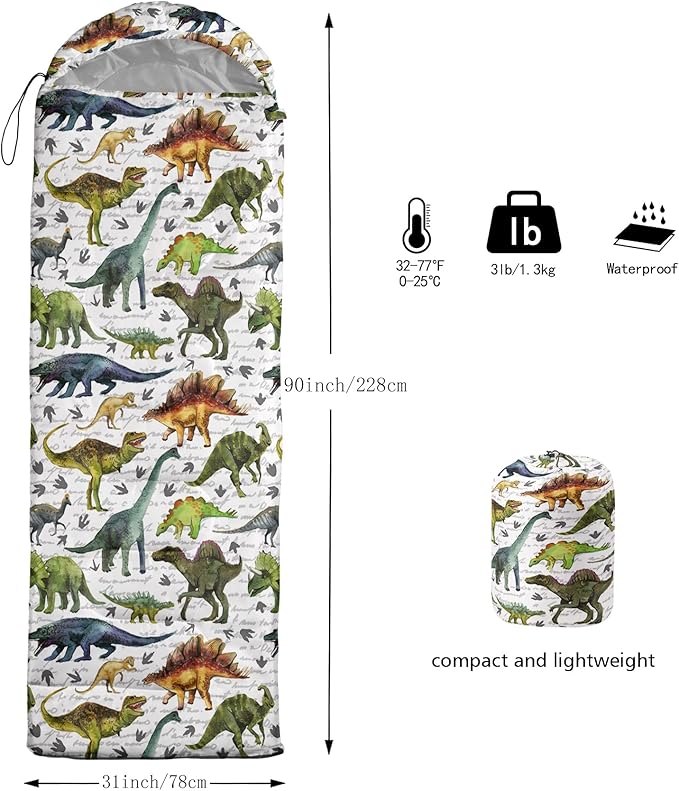 QOOMO Animals Camping Sleeping Bags,3 Season Warm & Cool Weather,Lightweight,Waterproof Sleeping Bags for Adults & Kids,Traveling,and Outdoors,Camping Gear Equipment