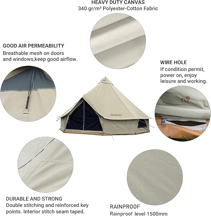 KingCamp Canvas Bell Yurt Tents, 4 Seasons Large Waterproof & Windproof Luxury Glamping Tent w/Stove Jack for Family Outdoor Camping, Hunting, Parties