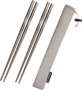 Titanium Chopsticks, 2 Pairs Ultralight Chopsticks, Reusable Utensils for Camping Backpacking Hiking Travel Home, 9-inch, with Storage Bag