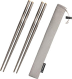 Titanium Chopsticks, 2 Pairs Ultralight Chopsticks, Reusable Utensils for Camping Backpacking Hiking Travel Home, 9-inch, with Storage Bag