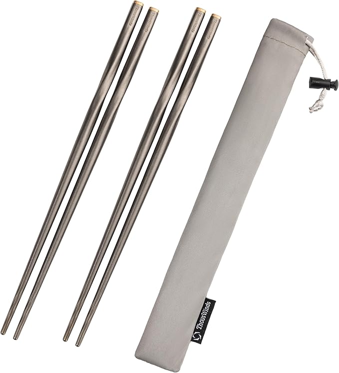 Titanium Chopsticks, 2 Pairs Ultralight Chopsticks, Reusable Utensils for Camping Backpacking Hiking Travel Home, 9-inch, with Storage Bag