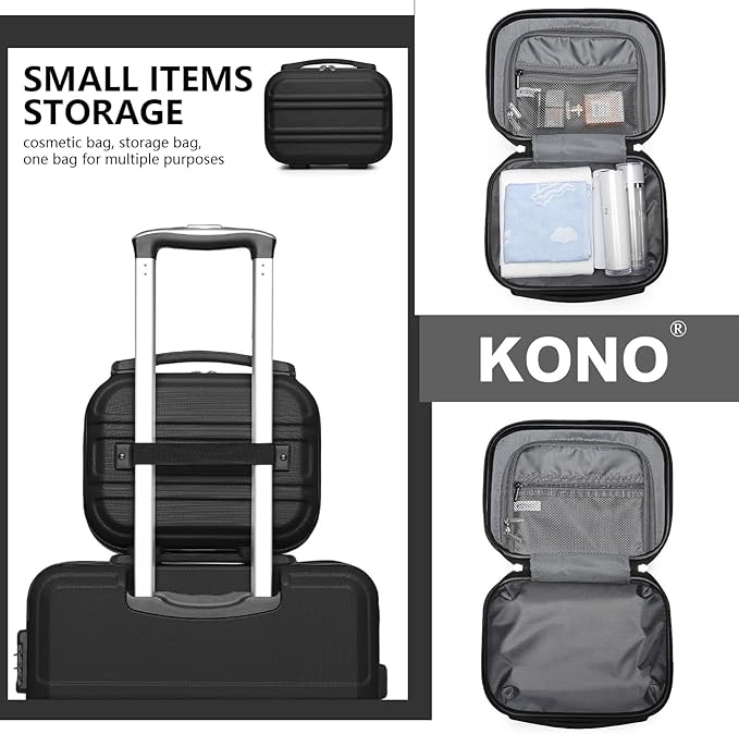 Kono Carry On Luggage Set Lightweight Airline Approved Carry On Suitcase with TSA Lock Spinner Wheels Durable Luggage Hardside Black