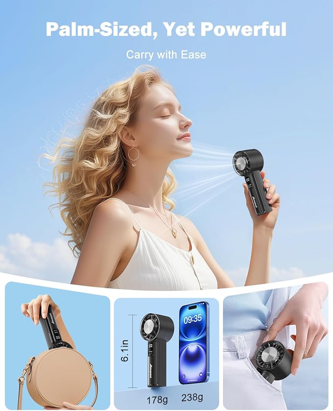 AMACOOL Handheld Fan with Ice Cooler, Mini Portable Fan Rechargeable, 18Hrs Cooling, 0-100 Adjustable Speed, Small Yet Powerful, Personal Hand Fans for Travel, Beach, Outdoor, Makeup, Gifts for Women