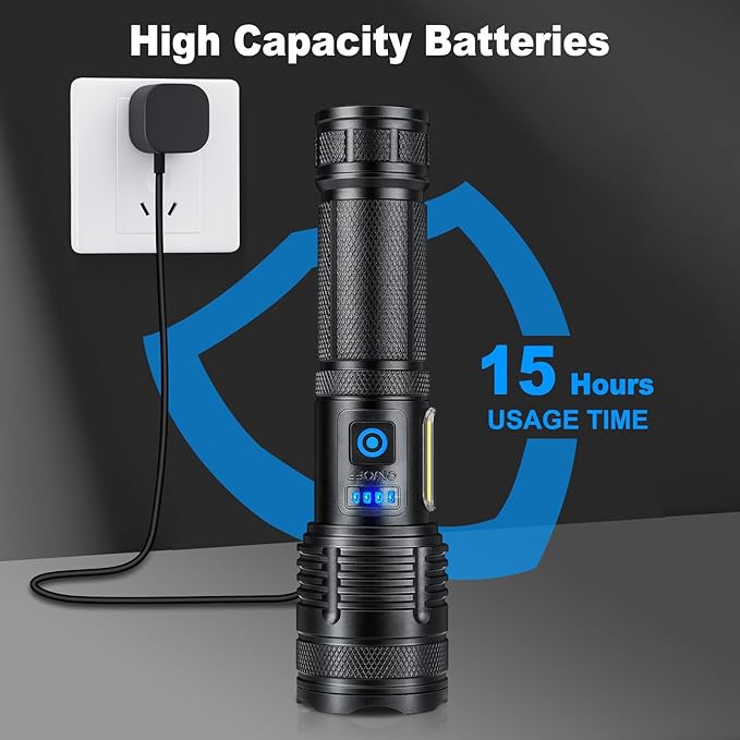 KINGCAESAR 3 Pack Rechargeable Flashlights 90,000 High Lumen, Ultra Bright LED Flash Light for Home, High Powered Flashlights with 7 Light Modes, IPX7 Waterproof for Camping