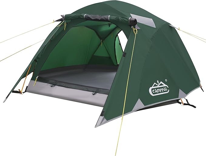 2-3 Person Backpacking Tent Double Doors 2 Vestibule 2 Skylight, Two Person Tents Waterproof Windproof 2 Man Tent for Camping Hiking Motor Cycling Biking Fishing Mountaineering UPF 50+