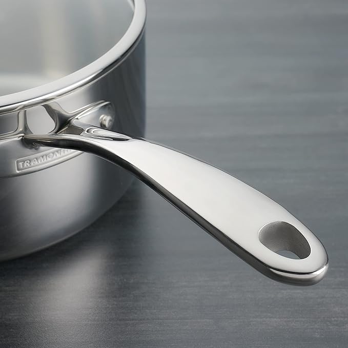 Tramontina Tri-Ply Clad Stainless Steel 2-Quart Small Sauce Pan with Glass Lid, Induction-Ready, Dishwasher-Safe, NSF-Certified, Made in Brazil