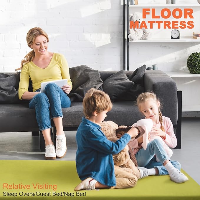 Memory Foam Camping Mattress Sleeping Pad, 3" Thick Waterproof Portable Roll Up Sleeping Mats & Floor Mattress Pad with Pillow + Travel Bag for Camping Car Truck SUV Tent Sleepover Kids Adult