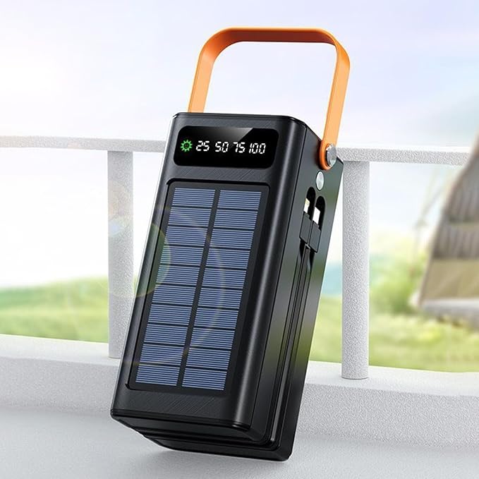 Power Bank - 120W Solar Charging Battery Pack, 50000mAh Outdoor Backup Charger with Built in Cables Port Output High Capacity Storage, Lighting Support Function, Ideal for Camping