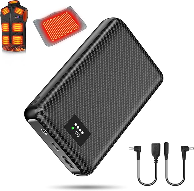30000mAh Heated Vest Battery Pack 7.4V Heating Vest Battery Bank Power Bank with LED Display DC/USB//Type-C Portable Chargers for Heated Jacket Coat Warming Clothing(Black Grey)