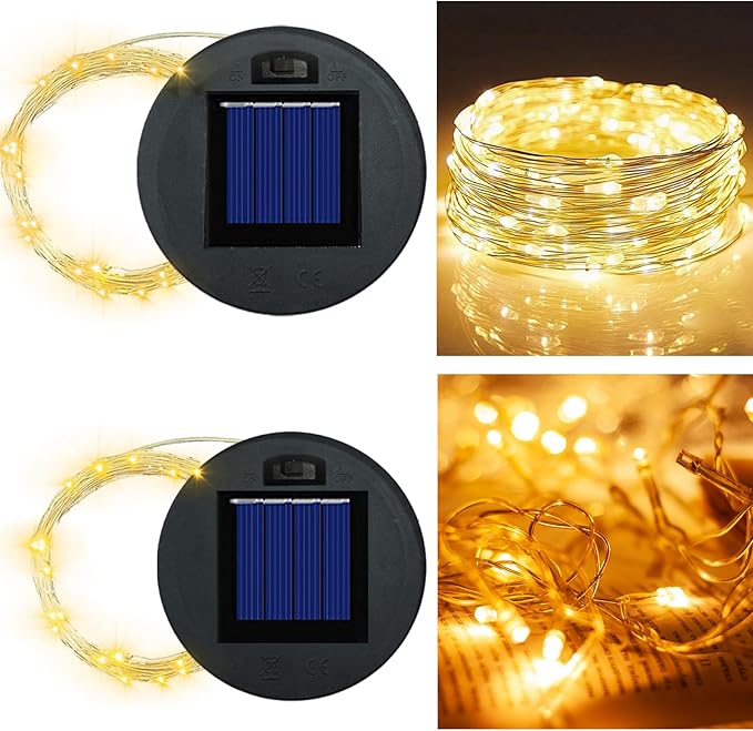 Solar Light Replacement Top, Solar Panel Lantern Lid Lights, Outdoor Fairy Light Garden Accessories Waterproof Led Water Can Lights Replacement Parts 2 Pack (Warm/Warm)