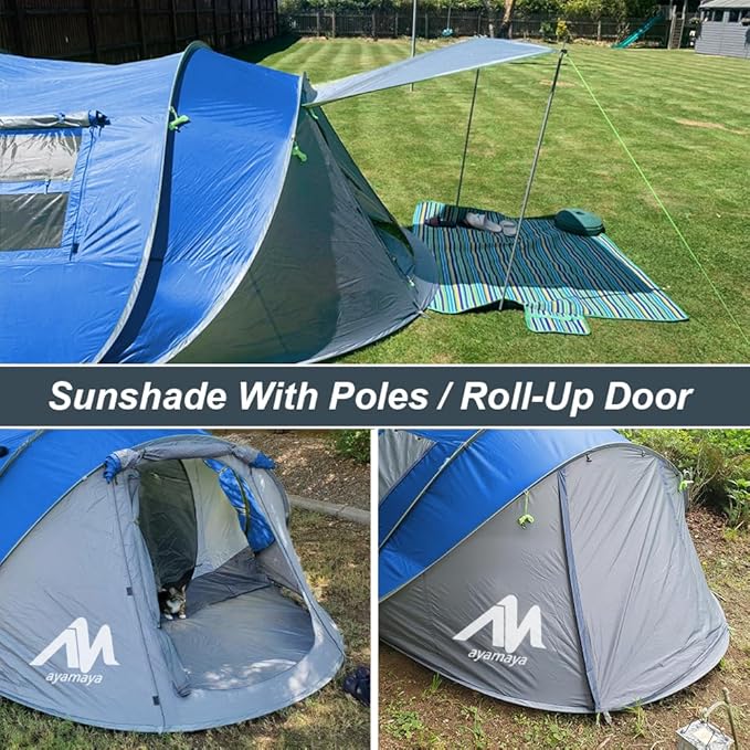 6 Person Easy Pop Up Tents for Camping - AYAMAYA Double Layer Waterproof Instant Tent with Vestibule & Porch, Large Size Family Tent Automatic Setup for 4-6 People Camping Hiking (Poles Included)