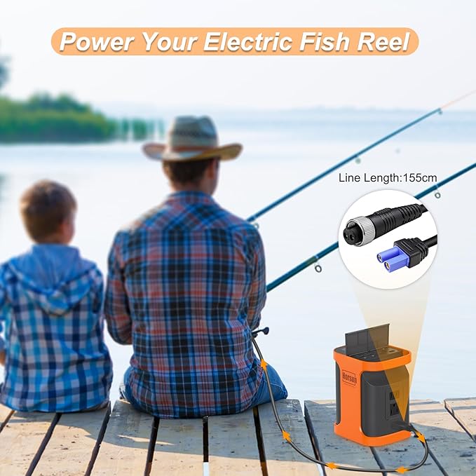 Portable Power Station 99Wh Power Bank AC Max 150W, 12V DC, USB-A, Type-C PD, LED lighjt, Cables for Fishing Power reels Match for Daiwa Shimano for Phone Laptop Home Backup Camping